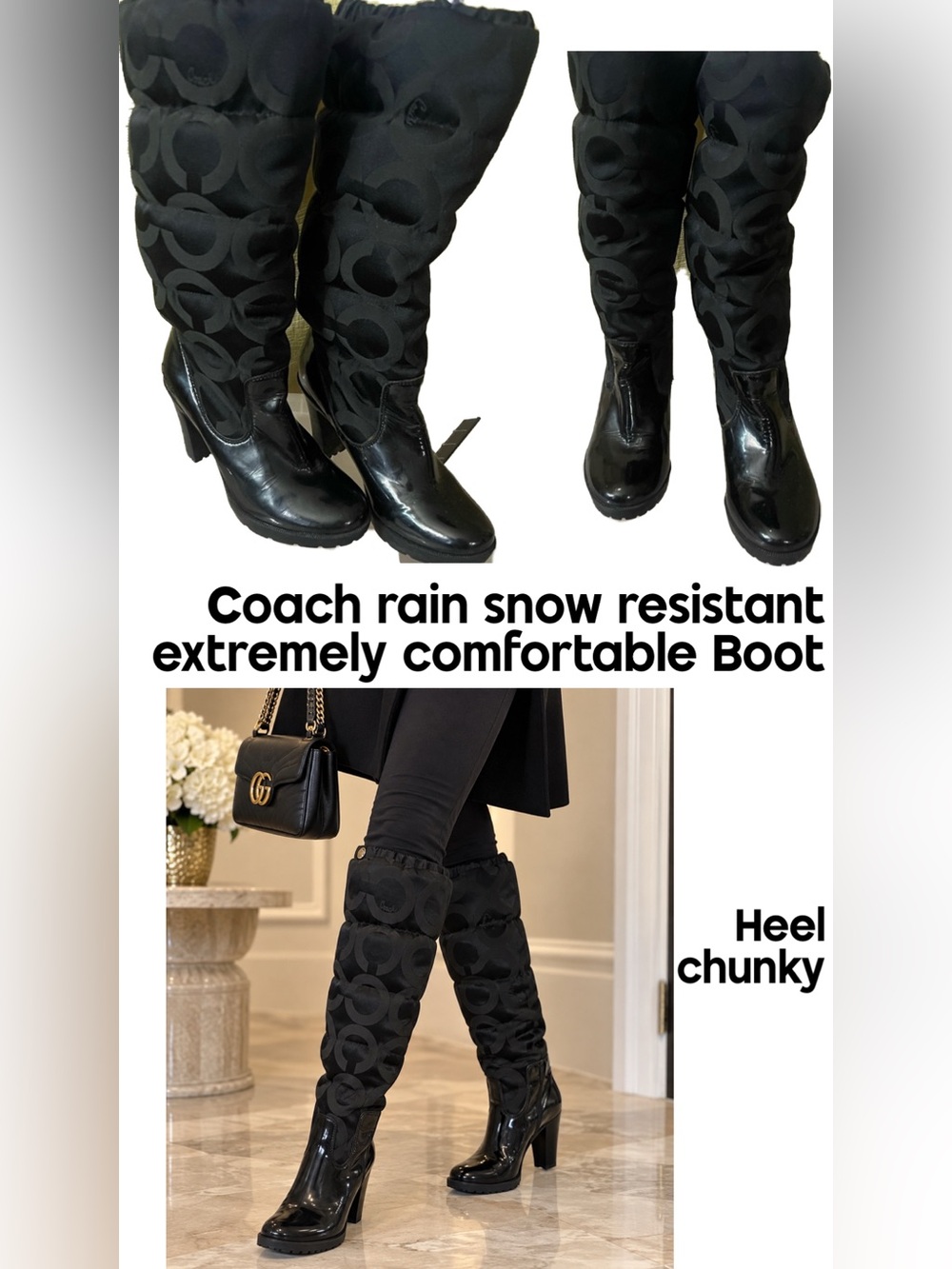 Coach Black Patent & Monogram Over-the-Knee Boots